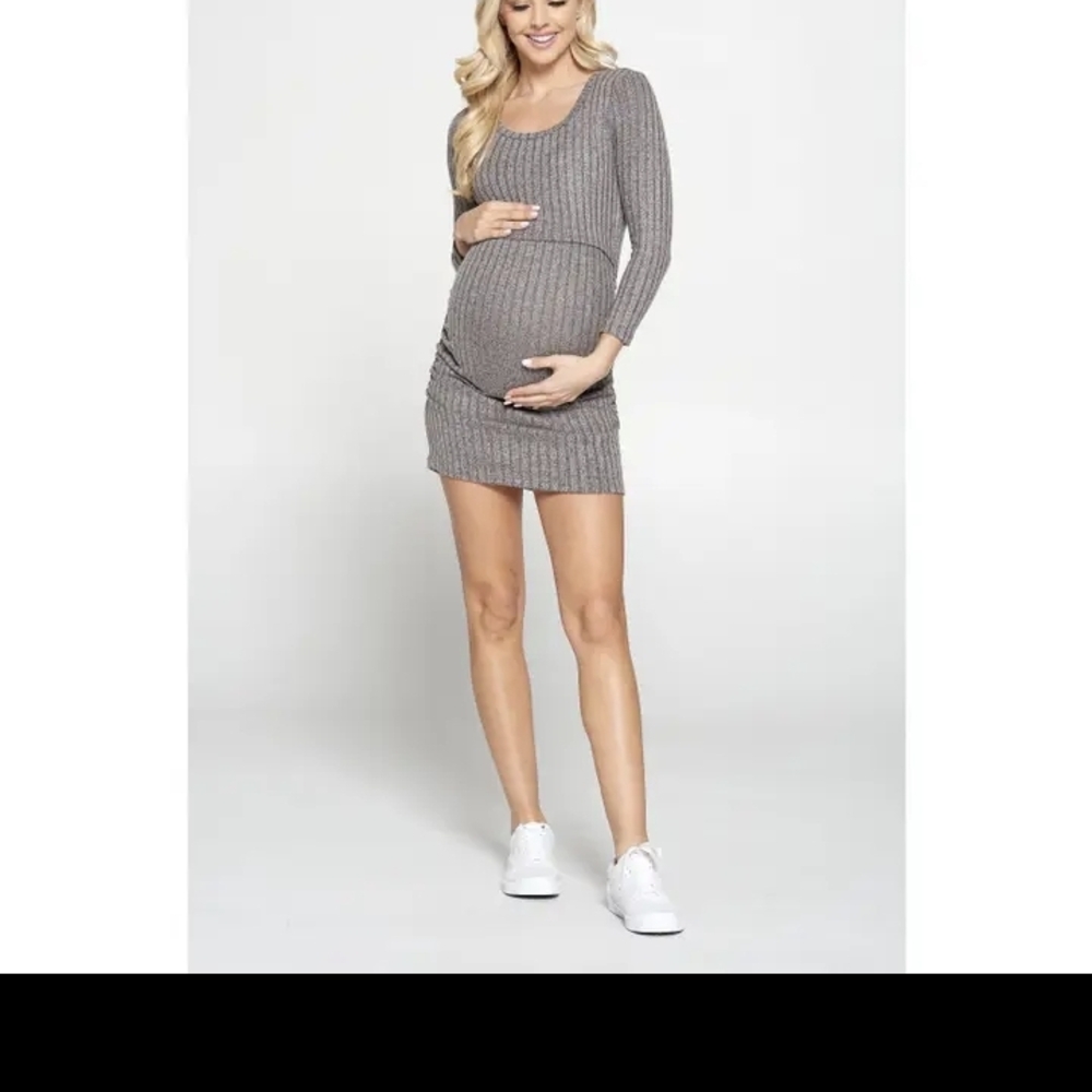 Gray Ribbed Maternity Dress